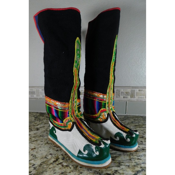 Handmade Other - Vintage Mongolian Tibetan Tribal Handmade Wool Felt Leather Snow Boots Unisex